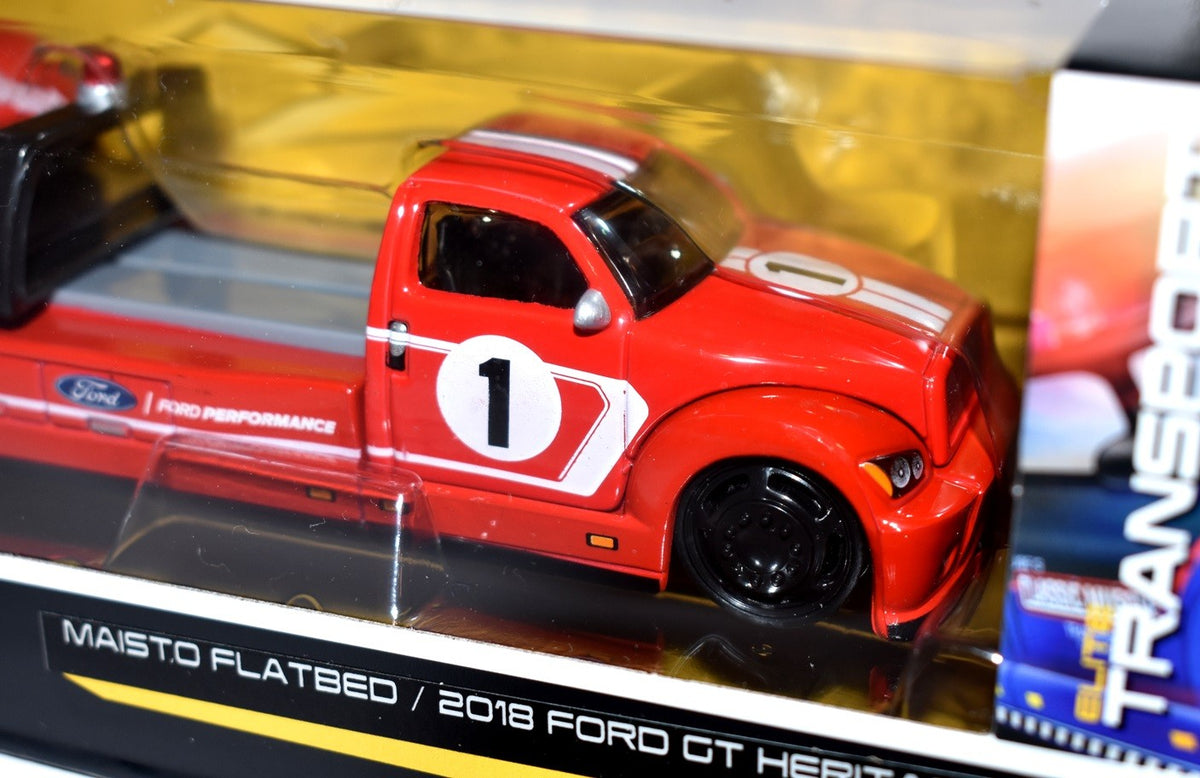 Maisto - Transport -  Ford GT  Heritage Edition & Flatbed Race Transporter