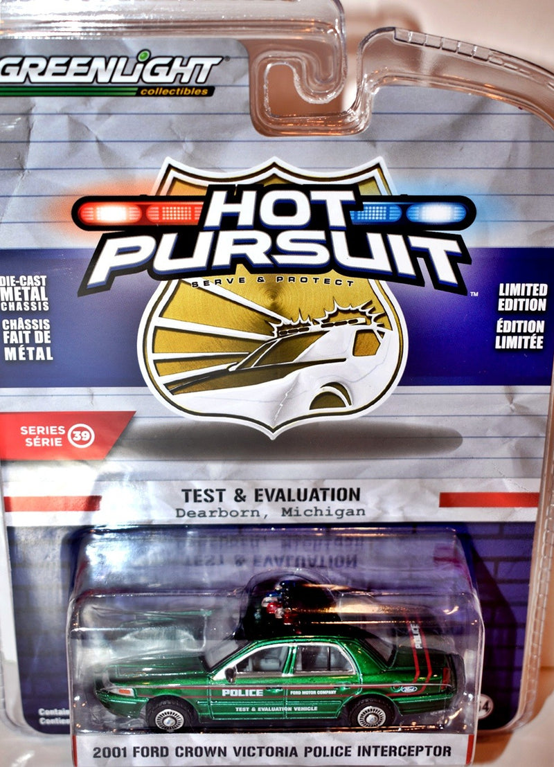 Greenlight -  Hot Pursuit - Rare Chase Green Machine -  Ford Factory Test & Evaluation  Crown Vic Police Interceptor
