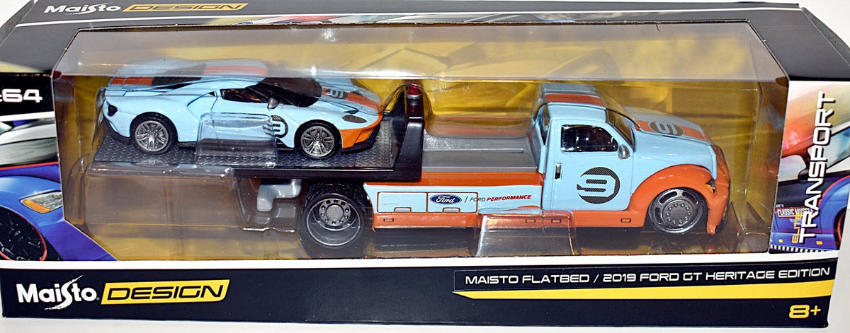 Maisto - Transport -  Ford GT  Heritage Edition & Flatbed Race Transporter