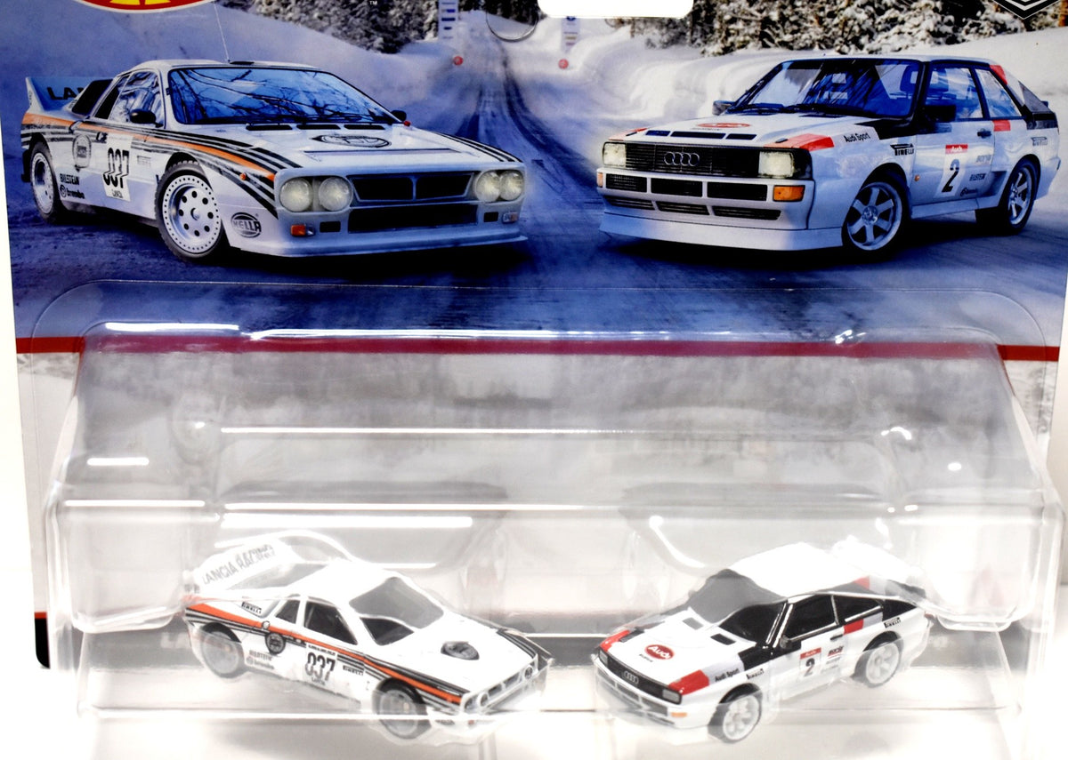 Hot Wheels Premium - Rallye Racing Set - 1984 Audi Sport Quattro & Lancia Rally 037 Race Cars