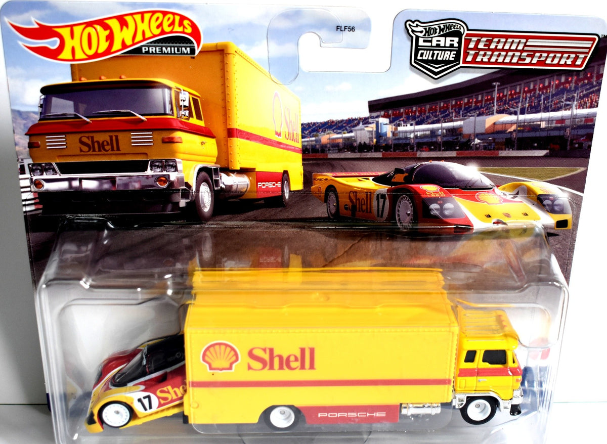 Hot Wheels Car Culture - Team Transport - Shell Oil  Racing Porsche 962 & Sprinter Transporter Team