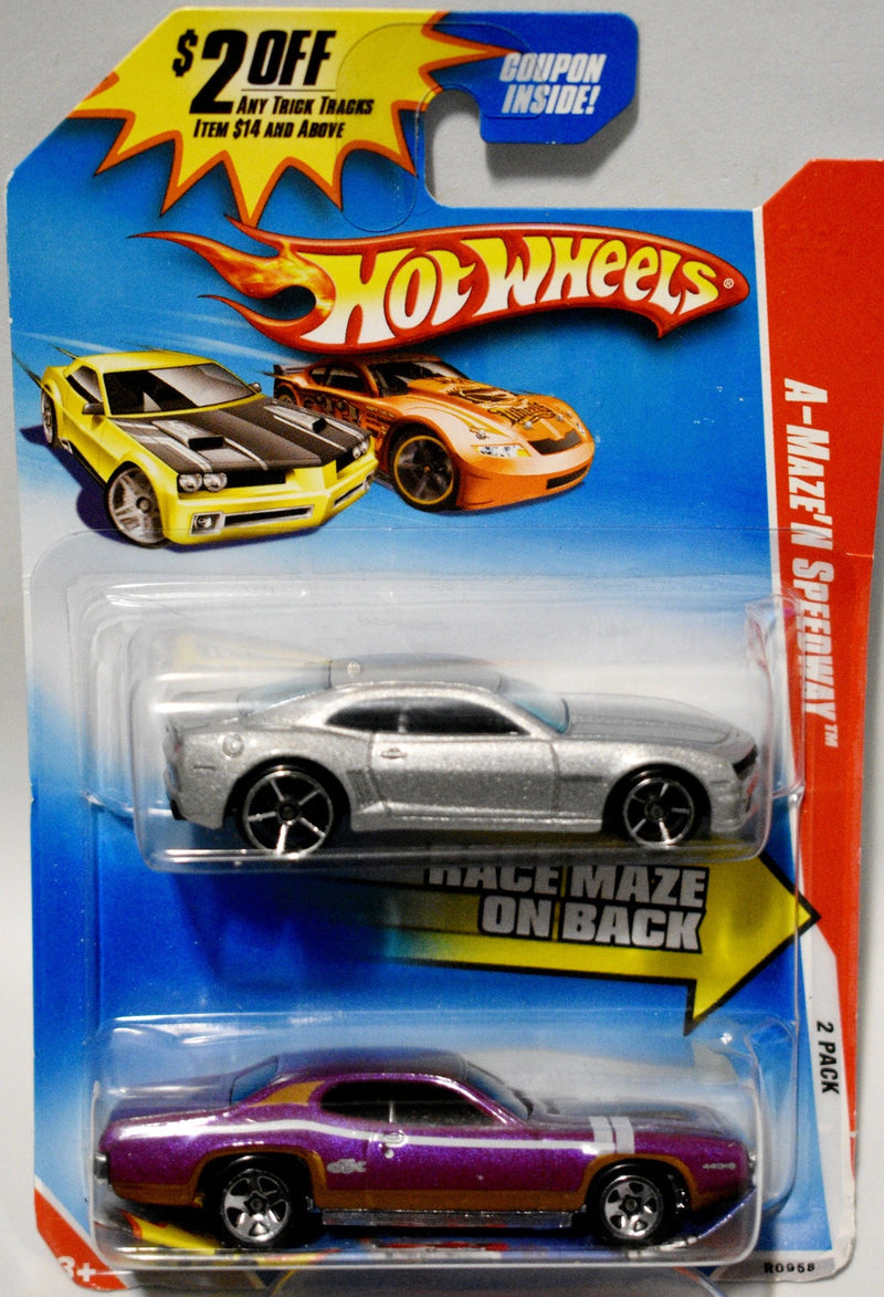 Hot Wheels - A-Maze'n Speedway Set - Chevrolet Camaro Coupe & 1971 Plymouth GTX