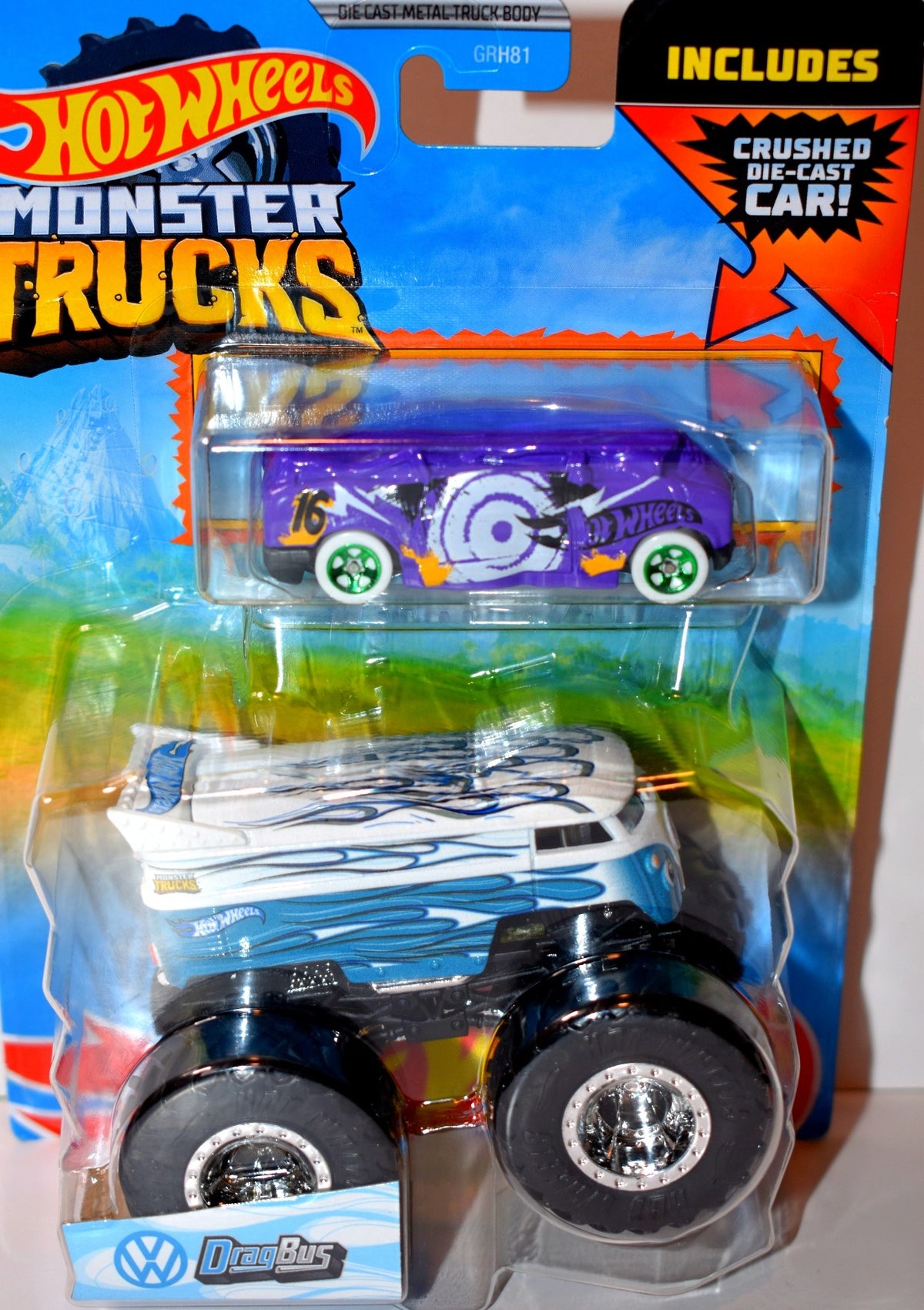 Hot Wheels Monster Trucks Set - Volkswagen Drag Bus & crushed VW Van