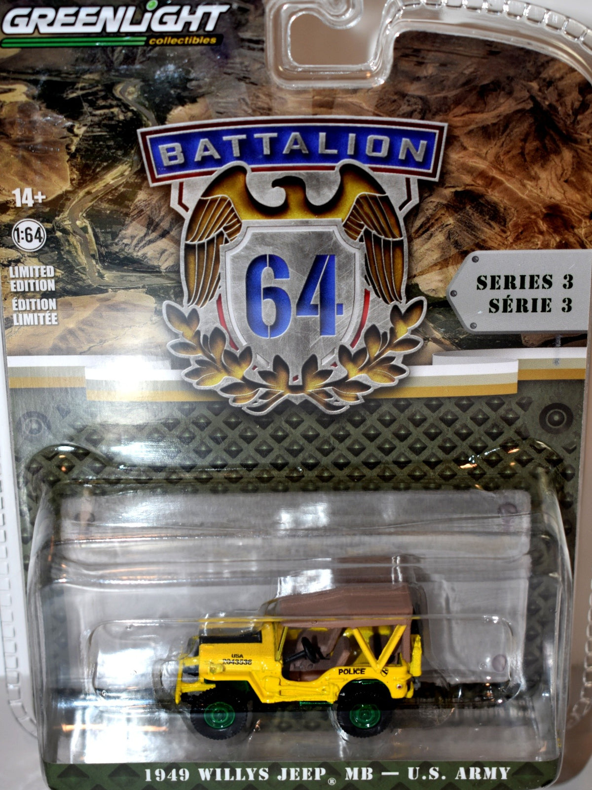 Greenlight - Battalion 64 - Green Machine Chase Vehicle - 1949 Willys Jeep MB - US Army Police