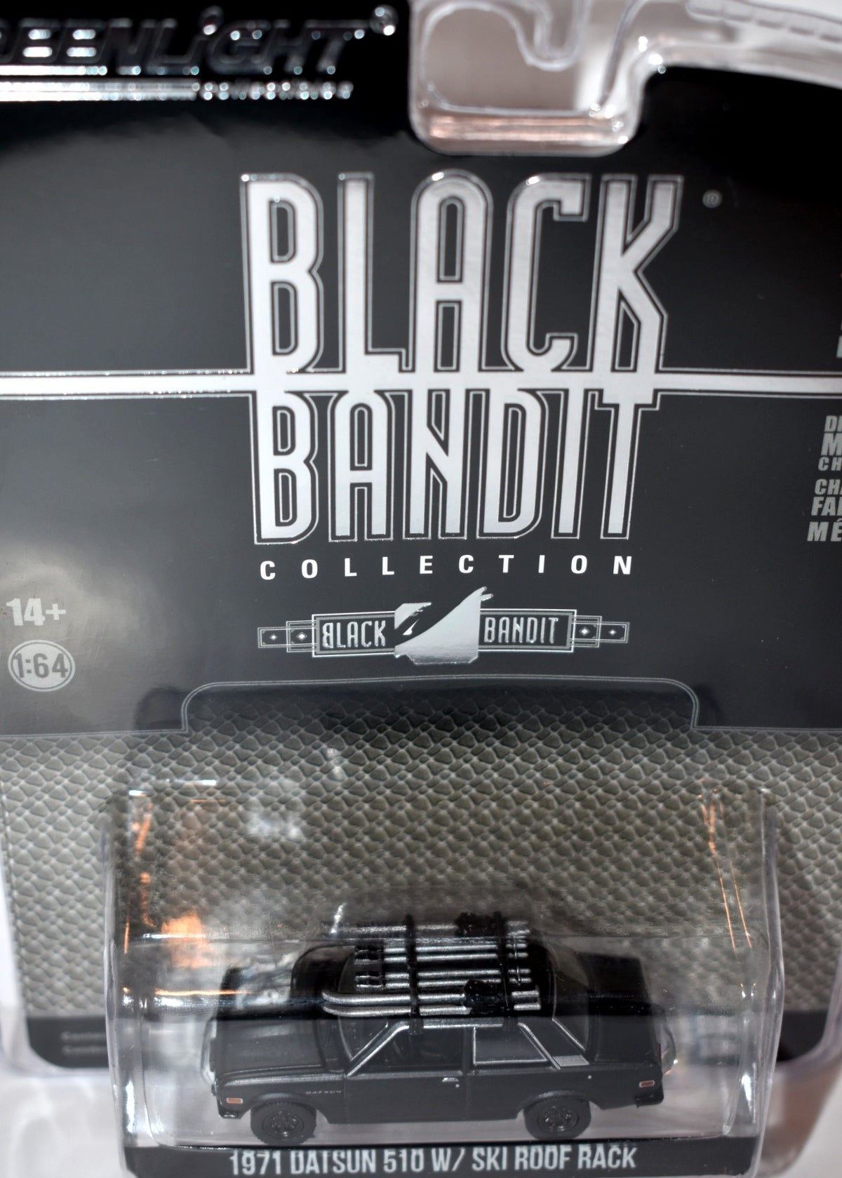 Greenlight - Black Bandit -  1971 Murdered Out 1970 Datsun 510 w/ Ski Rack