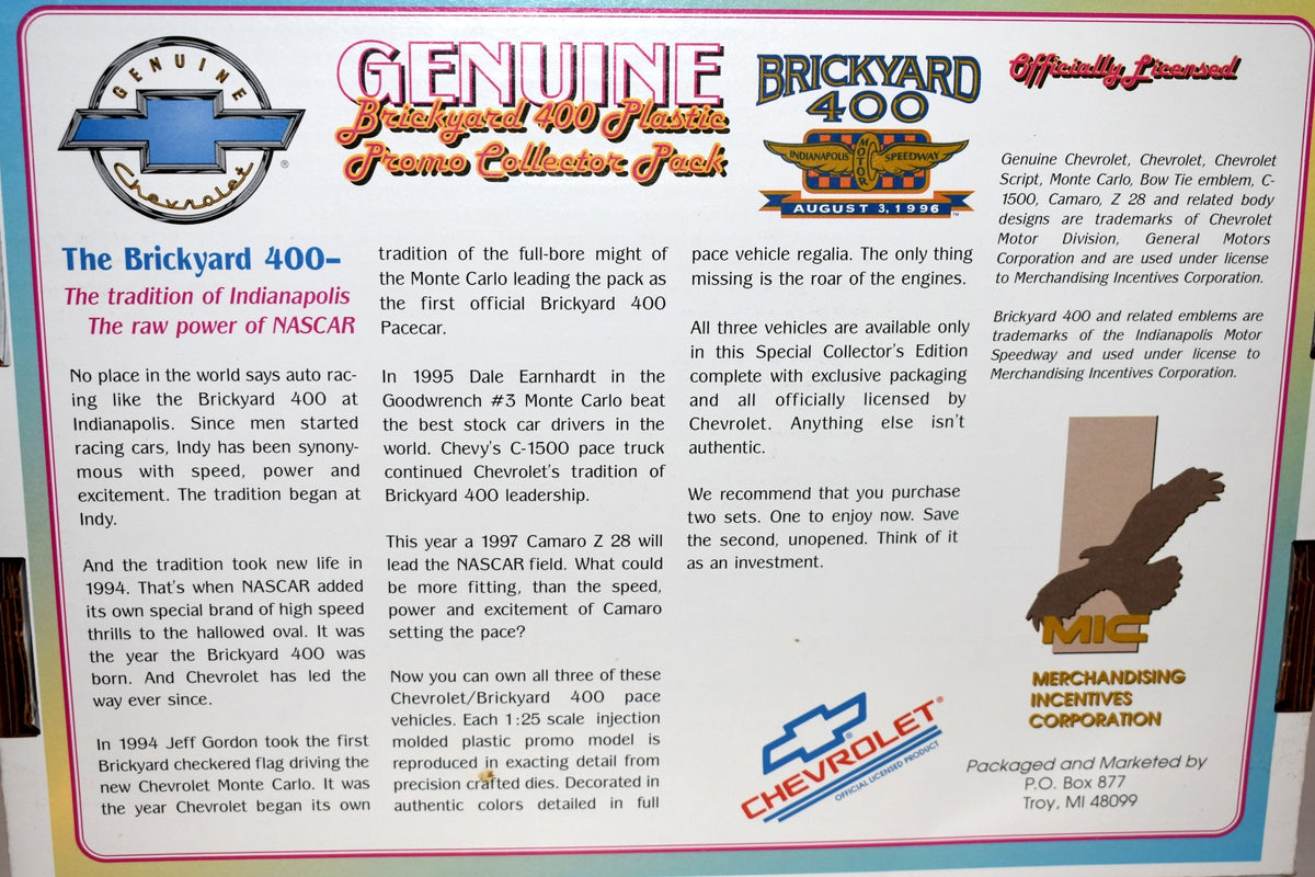 AMT Dealer Promo - Rare Certified 1-1000 1996 NASCAR Brickyard 400 Pace Vehicle Set