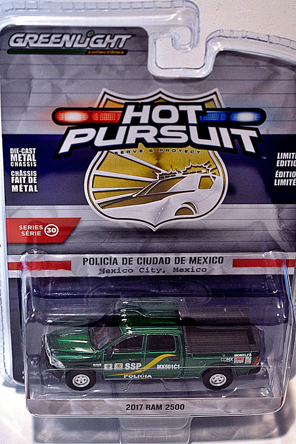 Greenlight Hot Pursuit - Rare Green machine Chase Vehicle - Mexico City Police RAM 2500 Pickup Truck