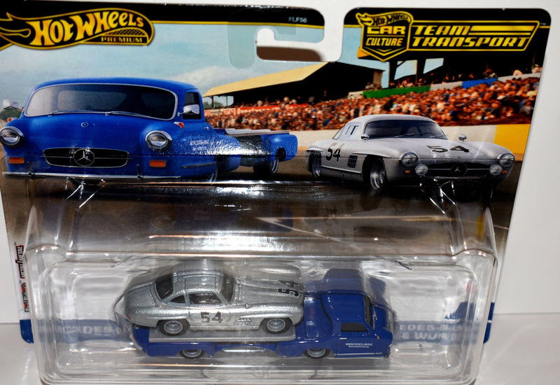 Hot Wheels Car Culture - Team Transport - Mercedes 300 SL Race Car and 1955 Mercedes Blaus Wunder Transport Truck