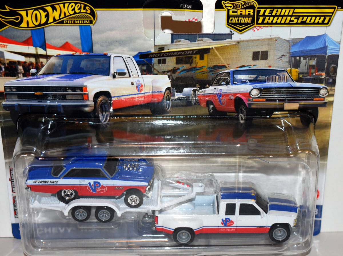 Hot Wheels Team Transport - NHRA -  VP Racing - 1963 Chevy Nova 396 Gasser and 1988 Chevy Silverado 3500 Pickup Truck