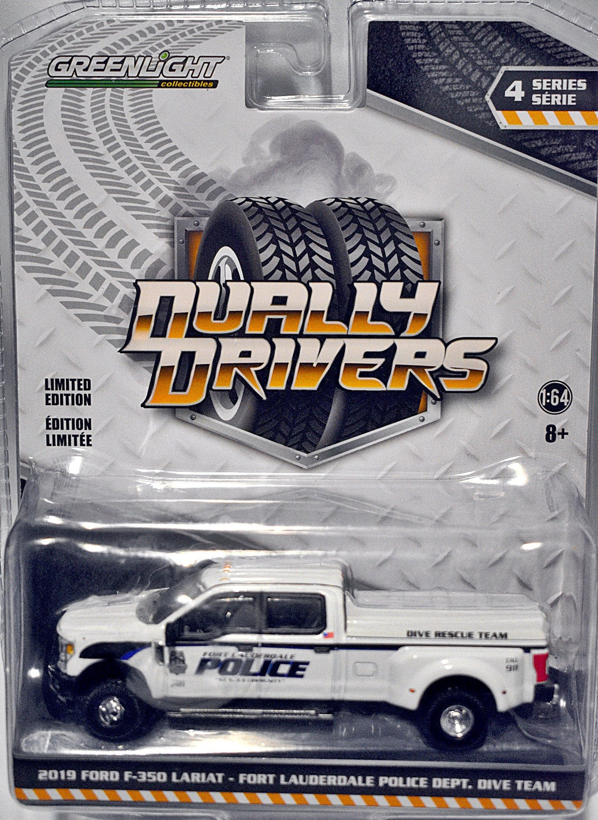 Greenlight Dually Drivers - Ford F-350 Lariat Pickup Truck - Ft Lauderdale Police Dive & Rescue Team