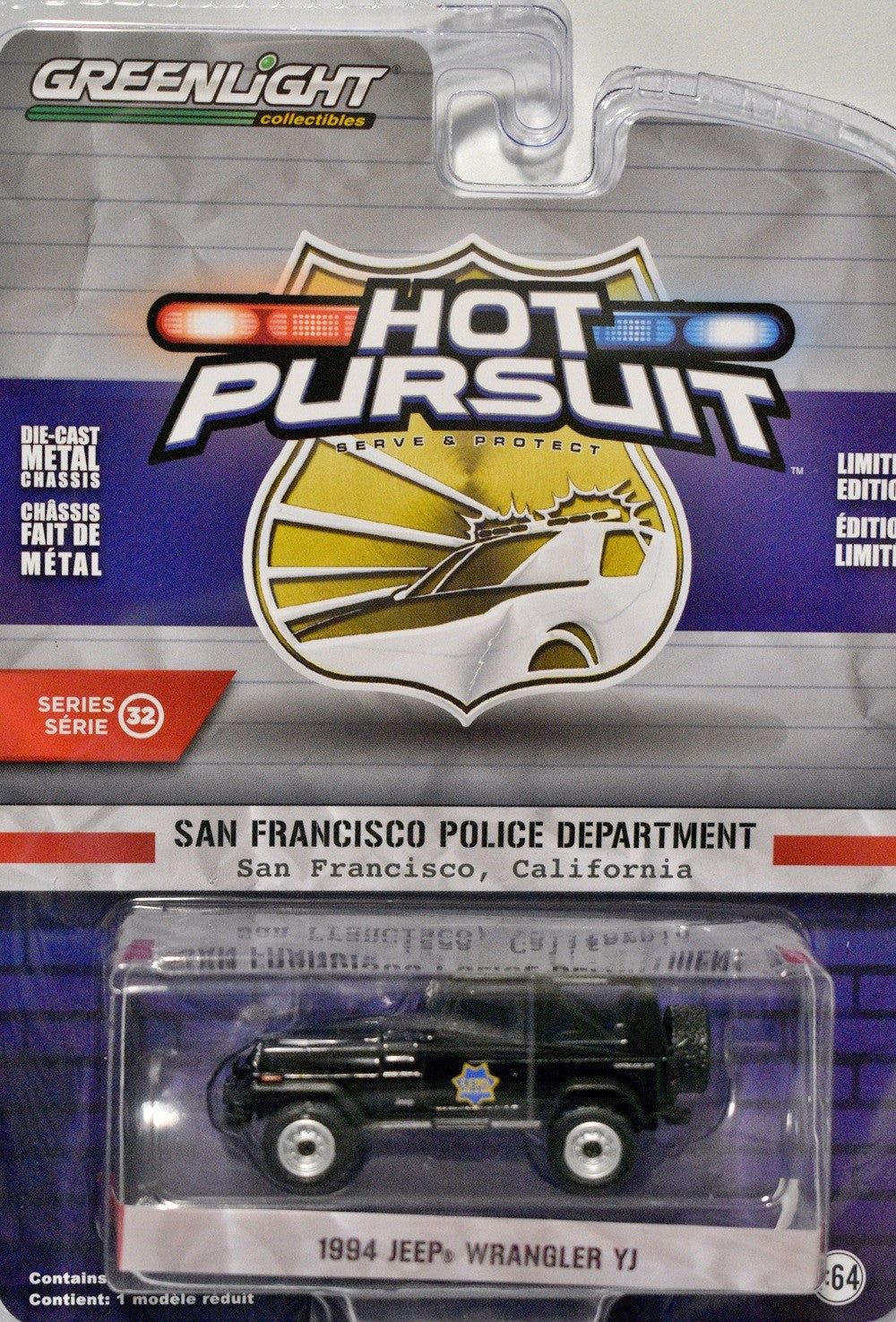 Greenlight - Hot Pursuit - San Francisco Police Dept 94 Jeep Wrangler YJ