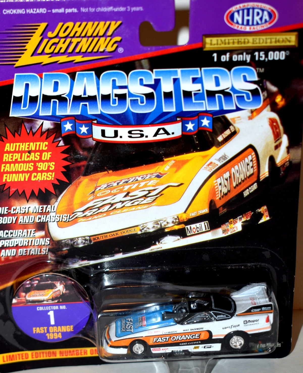 Johnny Lightning 1994 Dodge Daytona Fast Orange NHRA Funny Car