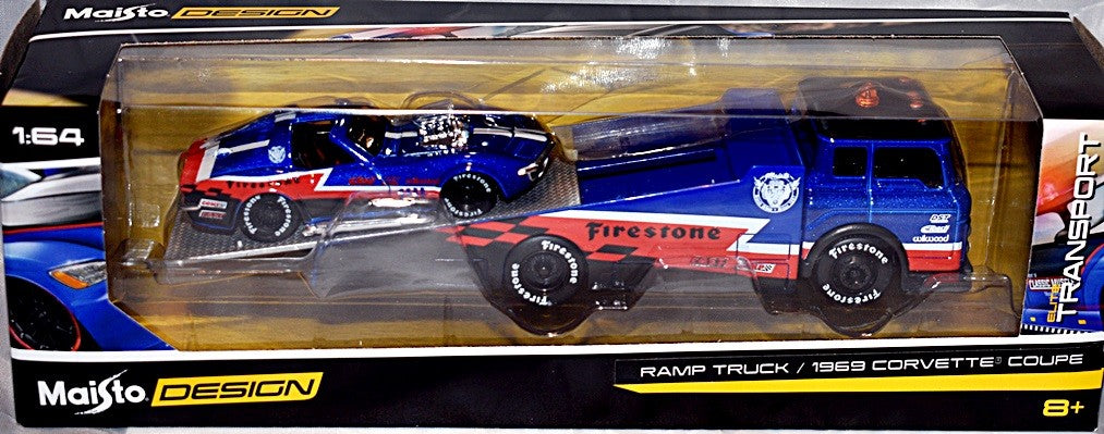 Maisto - Design - 1969 Chevrolet Corvette Stingray and Ford Ramp Truck Set