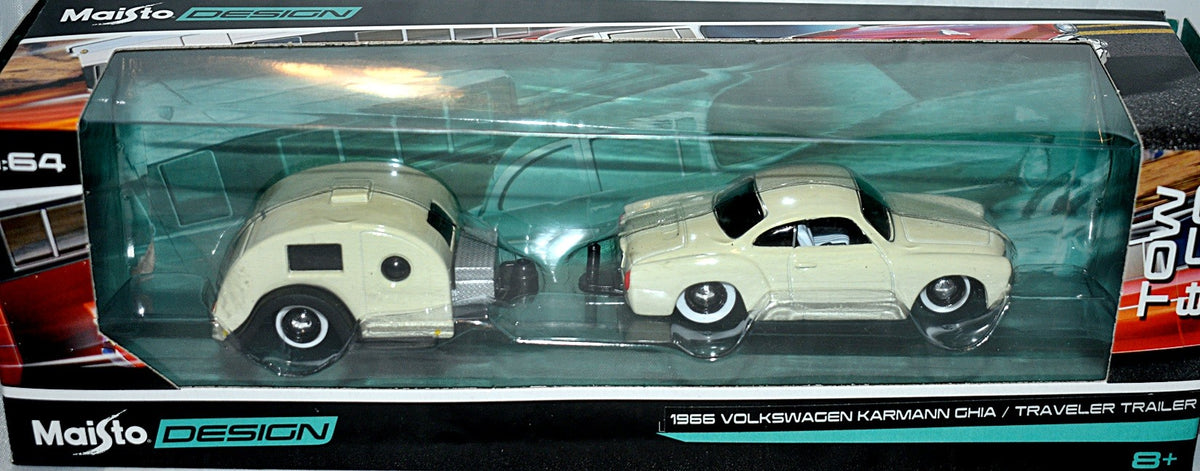 Maisto - Design - 1965 Volkswagen Karmann Ghia and Traveler Trailer Set