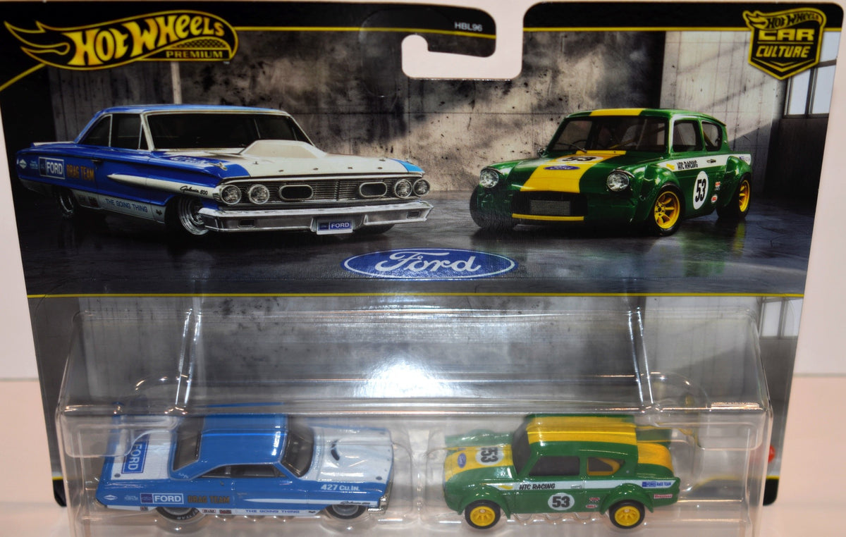Hot Wheels Premium -  Ford Racing Set - 1964 Galaxie 500 & 1967 Ford Anglia Race Car