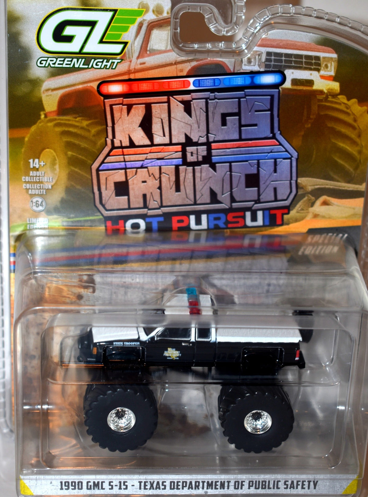 Greenlight - Kings of Krunch Hot Pursuit- Texas State Trooper 1990 GMC S-15 4x4 Pickup Truck