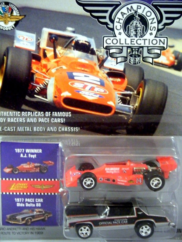 Johnny Lightning Indianapolis 500 Champions Collections: 1977 Oldsmobile Delta 88 Pace Car and 77 AJ Foyt Indy Car