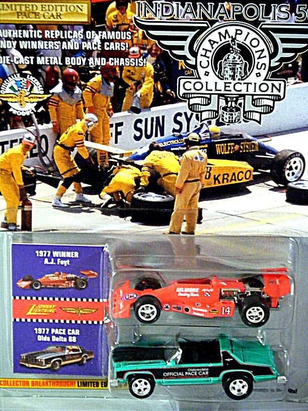 Johnny Lightning Indianapolis 500 Champions Collections: 1977 Oldsmobile Delta 88 Pace Car and 77 AJ Foyt Indy Car